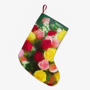 Petite Chaussette De Noël Peinture Bouquet Rose - Jolie Art Fleur Originale