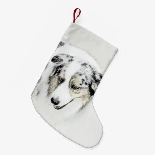 Petite Chaussette De Noël Peinture de berger australien - Art original de ch