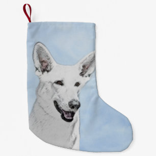 Petite Chaussette De Noël Peinture de berger blanc - Beau art original de ch