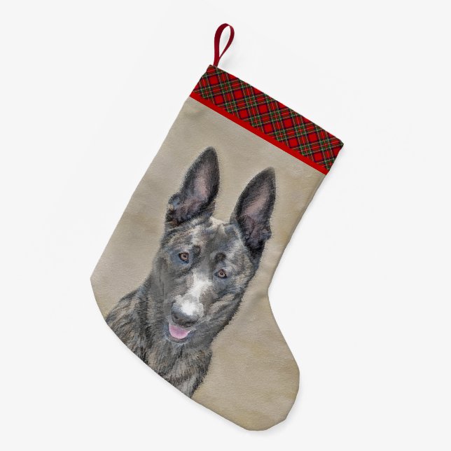 Petite Chaussette De Noël Peinture de berger hollandais - jolie art original (Devant (Accrochage))