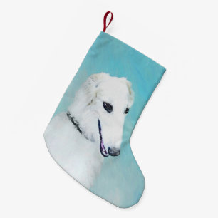 Petite Chaussette De Noël Peinture de Borzoi (Blanc) - Joli Chien d'origine