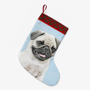 Petite Chaussette De Noël Peinture de carlin - Joli art original de chien