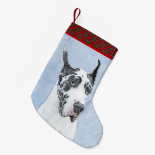 Petite Chaussette De Noël Peinture de Great Dane (Harlequin) - Art original 