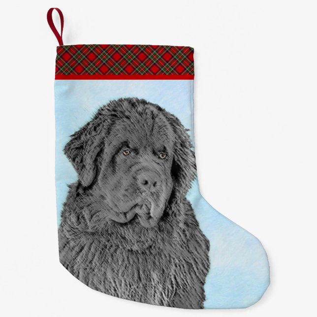Petite Chaussette De Noël Peinture de Terre-Neuve - Cute Original Dog Art (Devant)