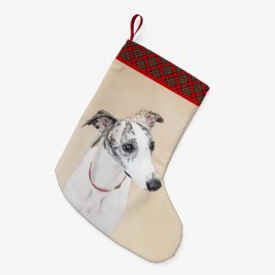 Petite Chaussette De Noël Peinture de Whippet - Jolie œuvre d'art originale