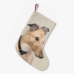 Petite Chaussette De Noël Peinture Greyhound - Beau art original de chien