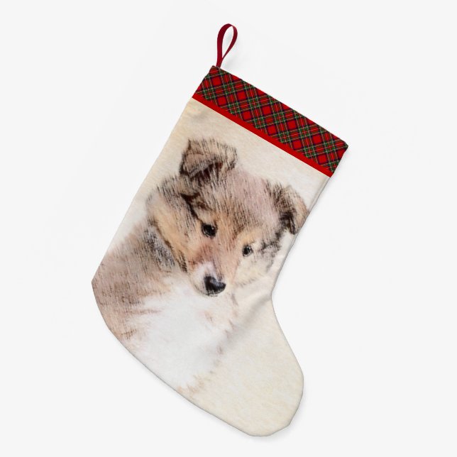 Petite Chaussette De Noël Peinture originale de Chien à chienne Shetland (Devant (Accrochage))