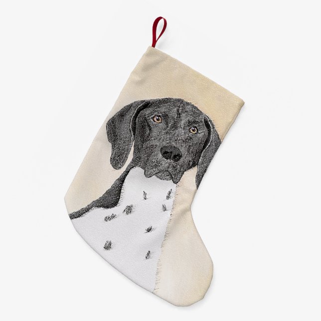 Petite Chaussette De Noël Peinture pointeur germanique - Art original (Devant (Accrochage))
