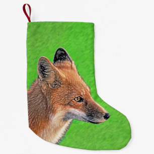 Petite Chaussette De Noël Peinture Red Fox - Art original de la faune