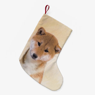Petite Chaussette De Noël Peinture Shiba Inu (Rouge) - Art Chien original