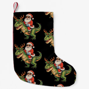 Petite Chaussette De Noël Père Noël à cheval sur un dinosaure T Rex Noël rét