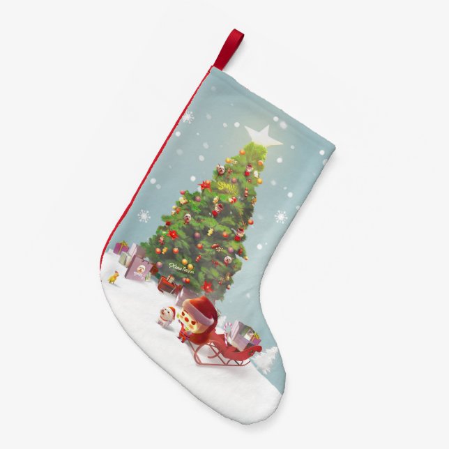 Petite Chaussette De Noël Père Noël avec arbre de Noël (Devant (Accrochage))