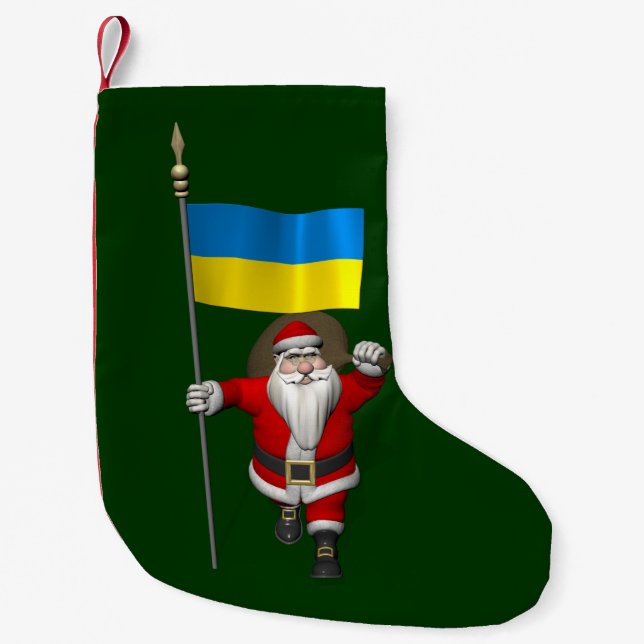 Petite Chaussette De Noël Père Noël Avec L'Enseigne De L'Ukraine (Devant)