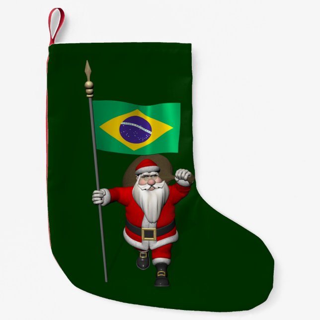 Petite Chaussette De Noël Père Noël Avec L'Ensigne Du Brésil (Devant)