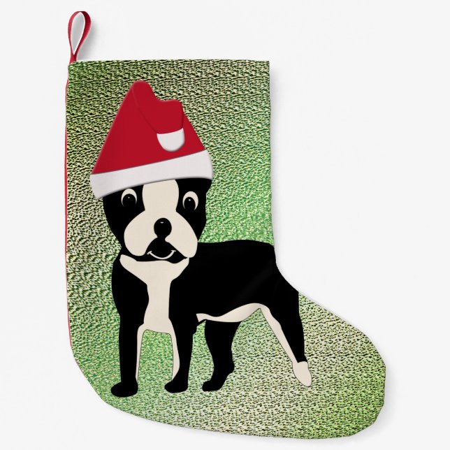 Petite Chaussette De Noël Père Noël Boston Terrier (Devant)