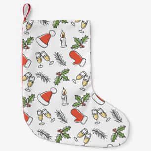 Petite Chaussette De Noël Père Noël de Noël blanc et Motif de champagne