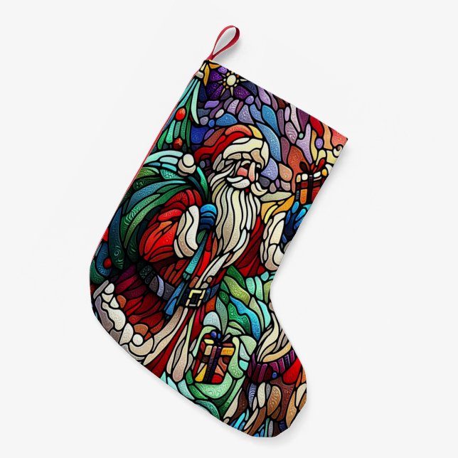 Petite Chaussette De Noël Père Noël et Reindeerts en Verre de Majestic (Devant (Accrochage))