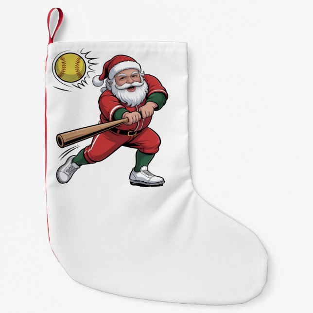 Petite Chaussette De Noël Père Noël Jouer Softball Christmas Player Sport (Devant)