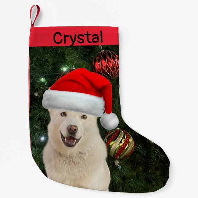 Petite Chaussette De Noël Père Noël Paws - Crystal the Husky Dog Personnalis (Devant)