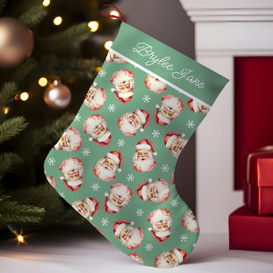 Petite Chaussette De Noël Père Noël Rétro Vintage Vert Personnalisé