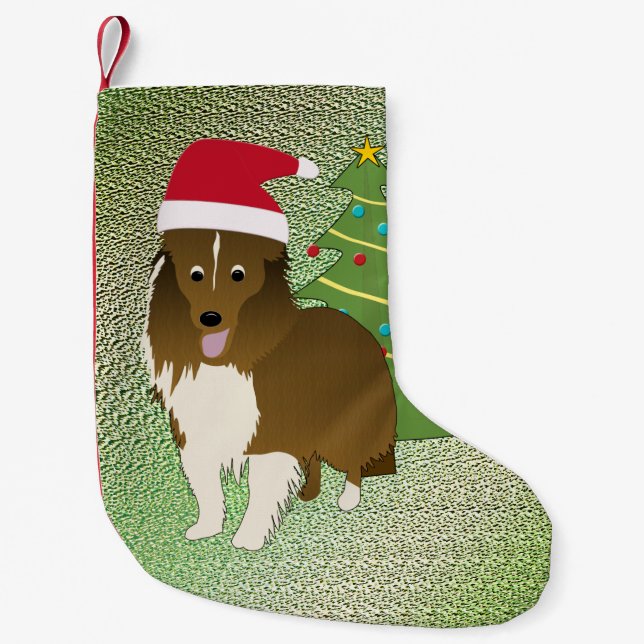 Petite Chaussette De Noël Père Noël Shetland Sheepdog (Devant)