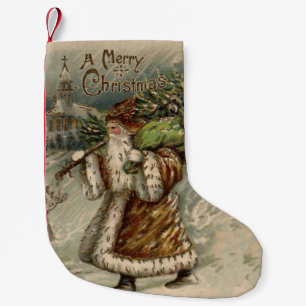 Petite Chaussette De Noël Père Noël victorien avec arbre de Noël