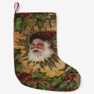 Petite Chaussette De Noël Père Noël Vintage Antique Houx Noël