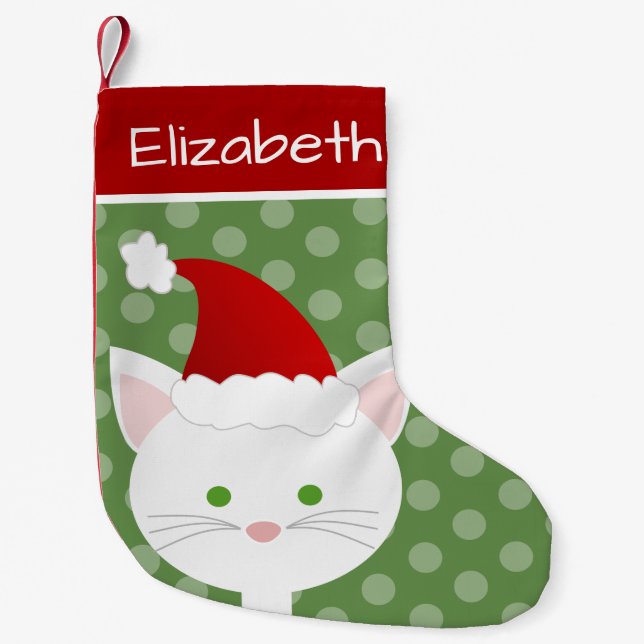 Petite Chaussette De Noël Père Noël White Kitty (Devant)