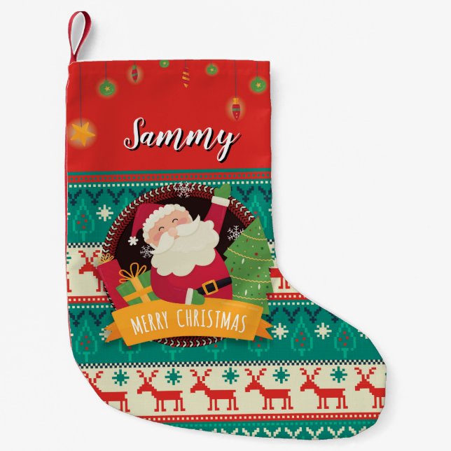 Petite Chaussette De Noël Personalized Christmas Stocking with Santa & Gifts (Devant)