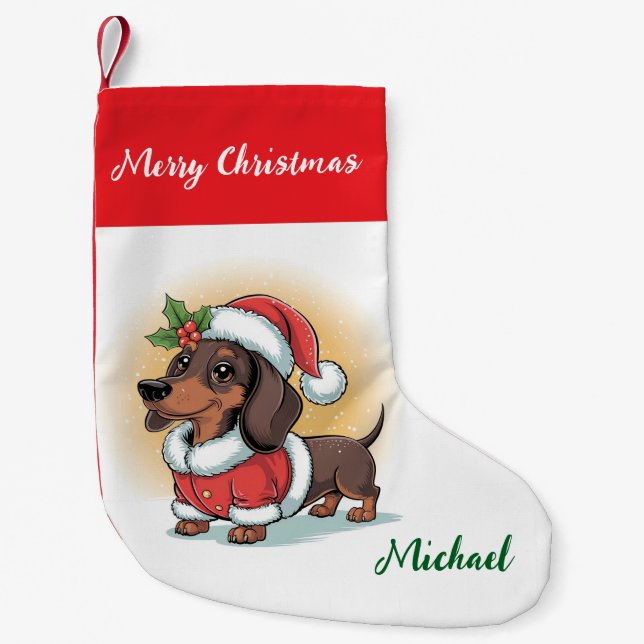 Petite Chaussette De Noël Personalized Dachshund in Santa Hat Christmas (Devant)