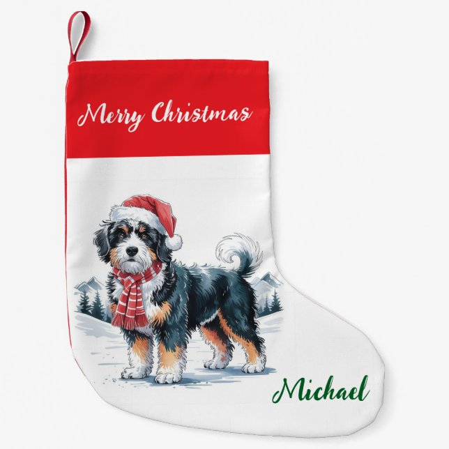 Petite Chaussette De Noël Personalized Goldendoodle Dog in Santa Hat  (Devant)