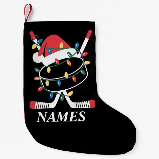 Petite Chaussette De Noël Personalized Name Christmas Hockey Xmas Santa Hat (Devant)