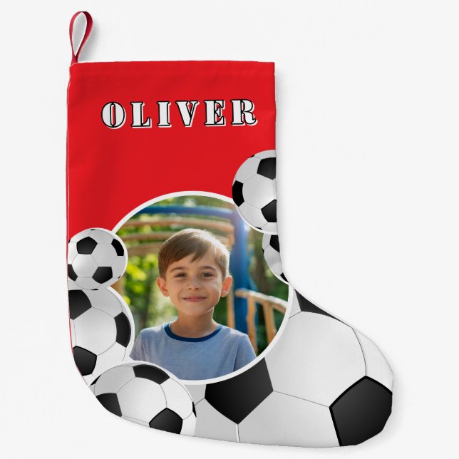 Petite Chaussette De Noël Personalized Soccer Ball Football Boy Photo  (Devant)