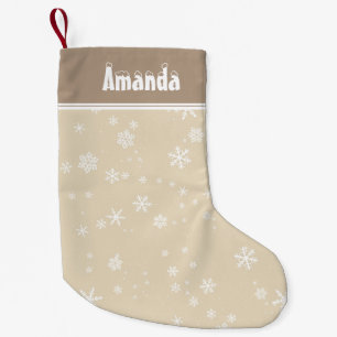 Petite Chaussette De Noël Personnalisable Festivable Beige Snowflakes élég