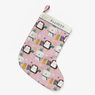 Petite Chaussette De Noël Personnalisation des mignons pingouins d'hiver et 