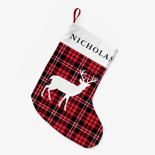 Petite Chaussette De Noël Personnalisé Festif Rustique Rouge Plaid (Devant (Accrochage))