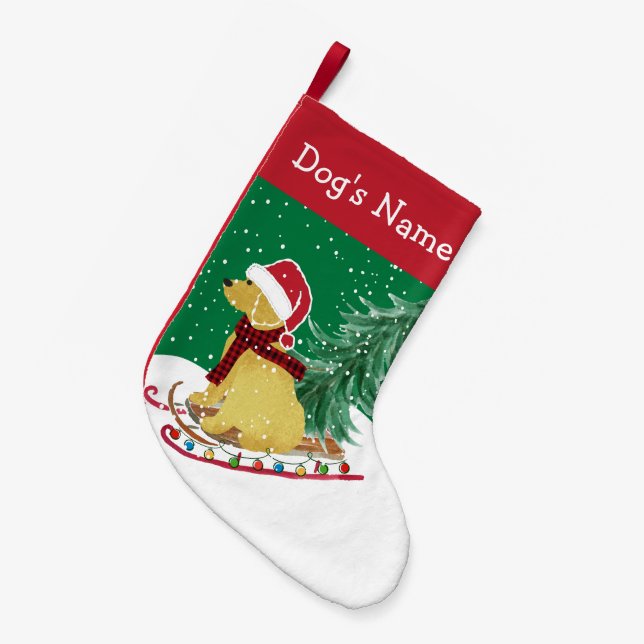 Petite Chaussette De Noël Personnalisé Goldendoodle motoneige de Noël (Devant (Accrochage))