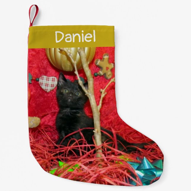 Petite Chaussette De Noël Personnalisé - Kimba's mignon chat Noël Stocking (Devant)