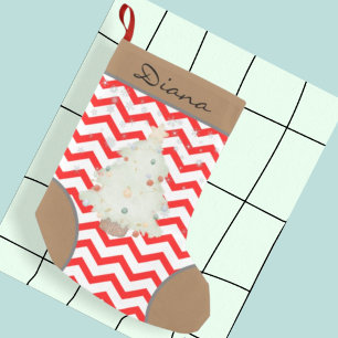 Petite Chaussette De Noël Personnalisé mignon motif rouge et marron Xmas arb