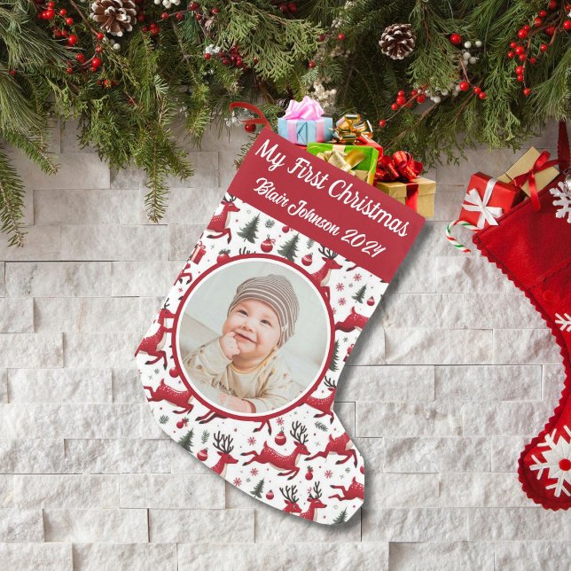 Petite Chaussette De Noël Personnalisé Mon premier renne photo de Noël (Créateur téléchargé)