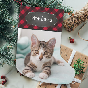 Petite Chaussette De Noël Personnalisé Pet chat Photo Russe Rouge Buffalo P