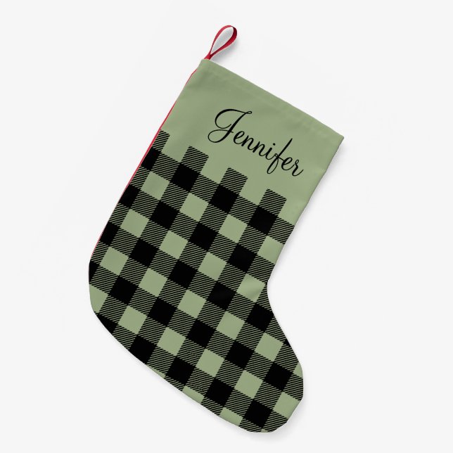 Petite Chaussette De Noël Personnalisé Rustique Sage Green Buffalo Plaid (Devant (Accrochage))
