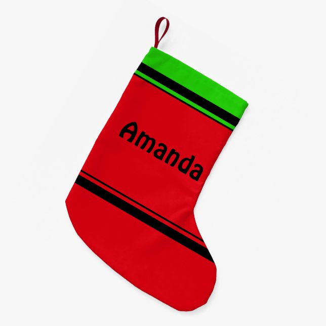 Petite Chaussette De Noël Personnalisé Simple Classic Rouge Vert Bande Noire (Devant (Accrochage))
