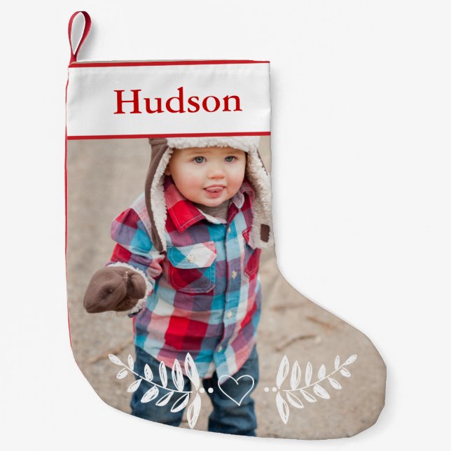 Petite Chaussette De Noël Personnalisé Votre Photo Noël Rouge Blanc (Devant)