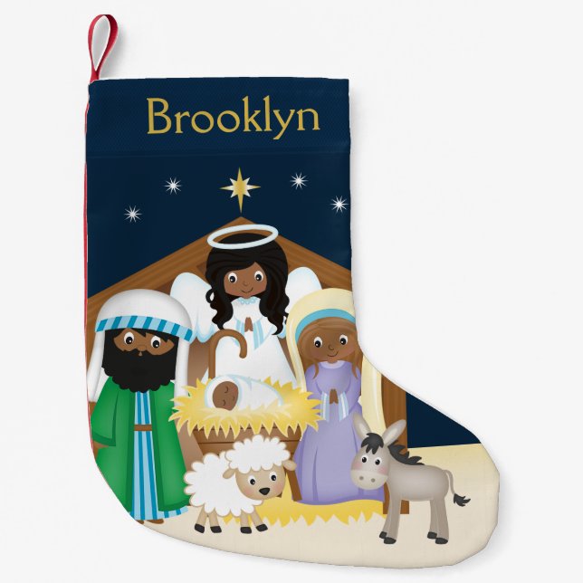 Petite Chaussette De Noël Personnaliser la crèche afro-américaine (Devant)