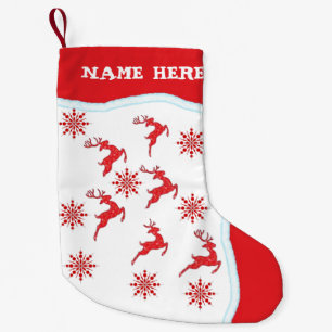 Petite Chaussette De Noël Personnaliser Reindeer Red Snowflakes Double faceI