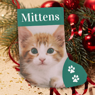 Petite Chaussette De Noël Pet Cat Photo personnalisée Vacances Vert Personna