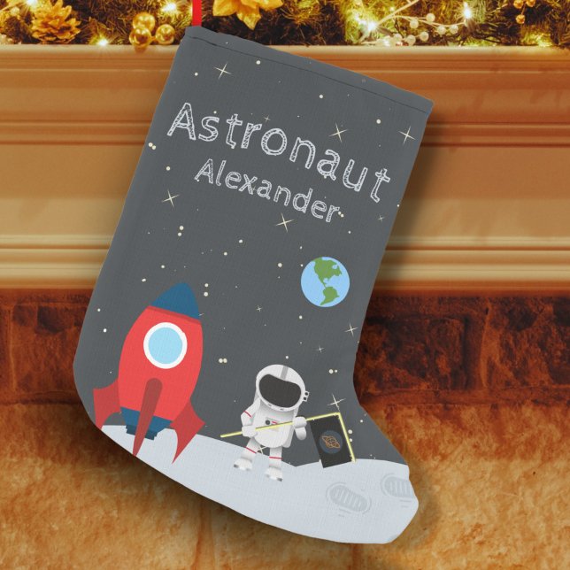 Petite Chaussette De Noël Petit astronaute sur la Lune, espace prénom (Créateur téléchargé)