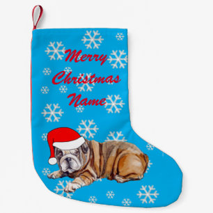 Petite Chaussette De Noël Petit Bulldog avec Santa Hat