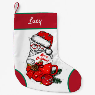 Petite Chaussette De Noël Petit chat mignon en tasse de noël bas
